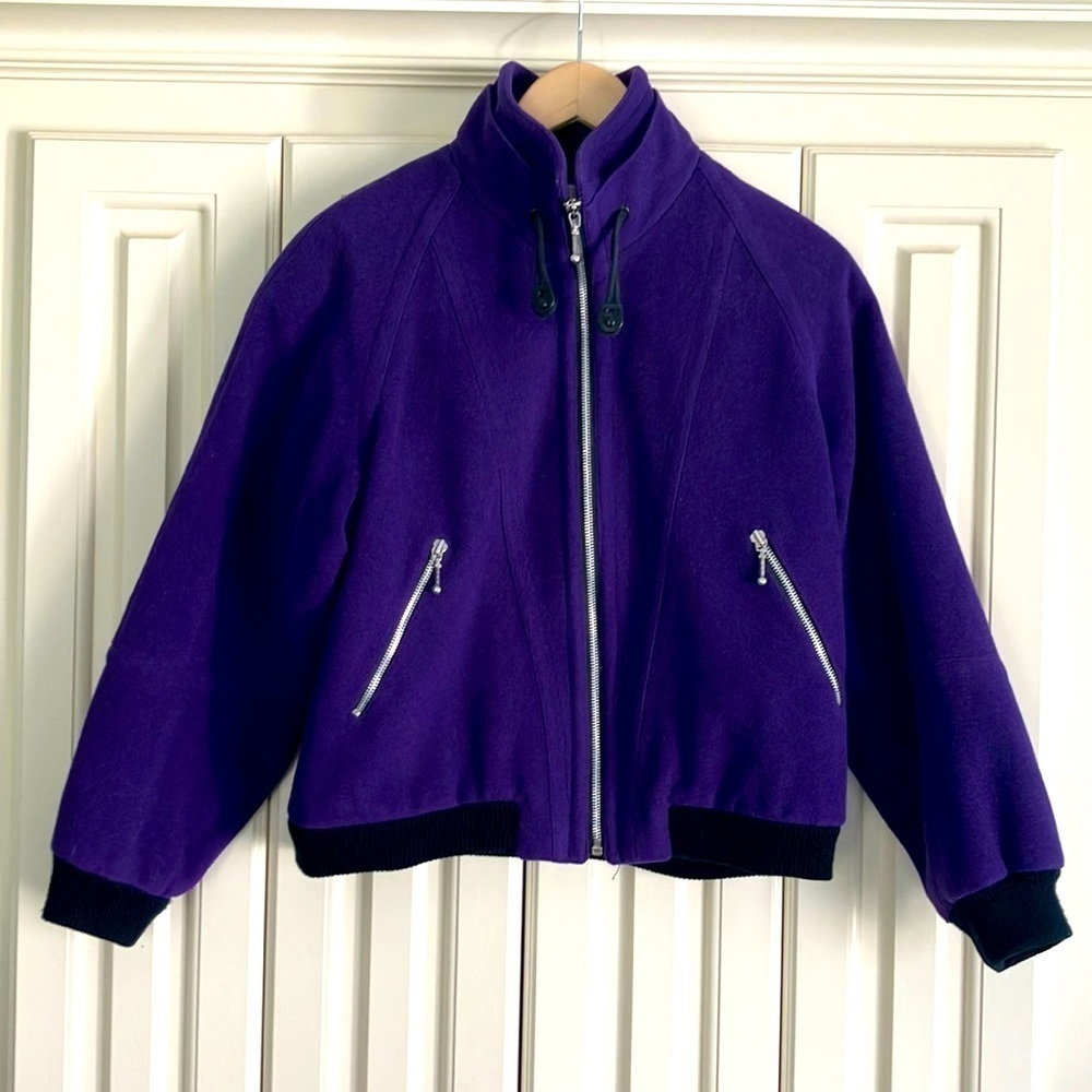 Vintage Saxton Hall Purple Wool Blend Zip‎ Up Bomber Jacket Size Small